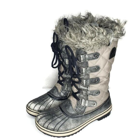 Sorel Shoes - Sorel Tofino Distressed Womens 8.5 Gray Waterproof Lace Up Faux Fur Winter Boots